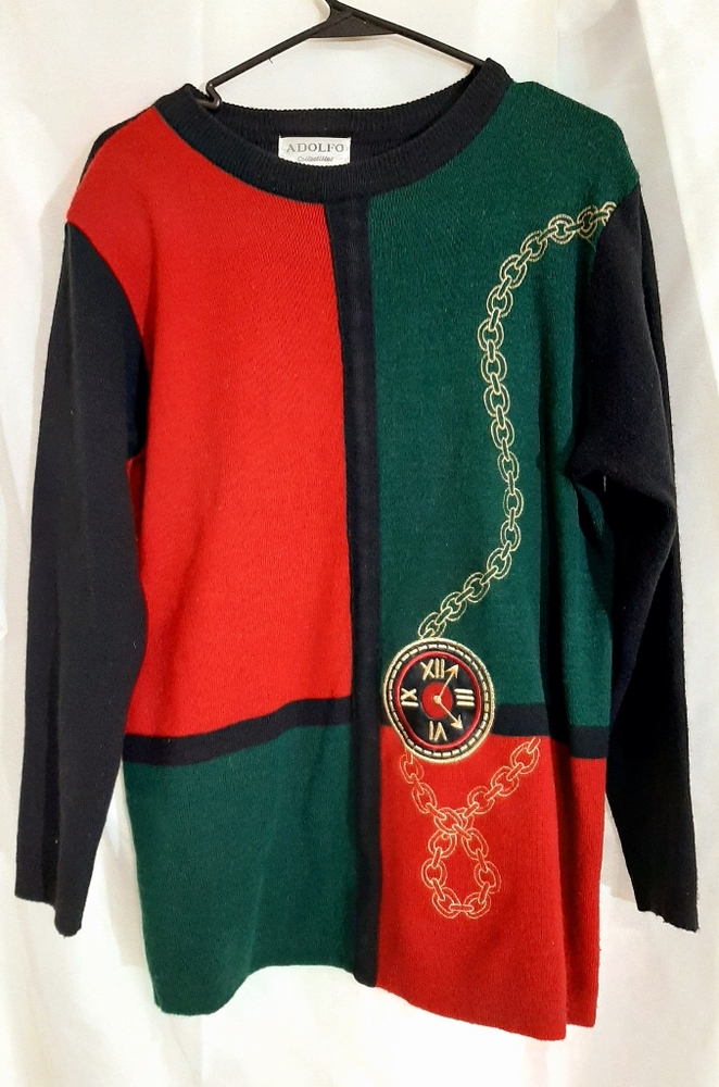 Adolfo collectables green and red sweater size med